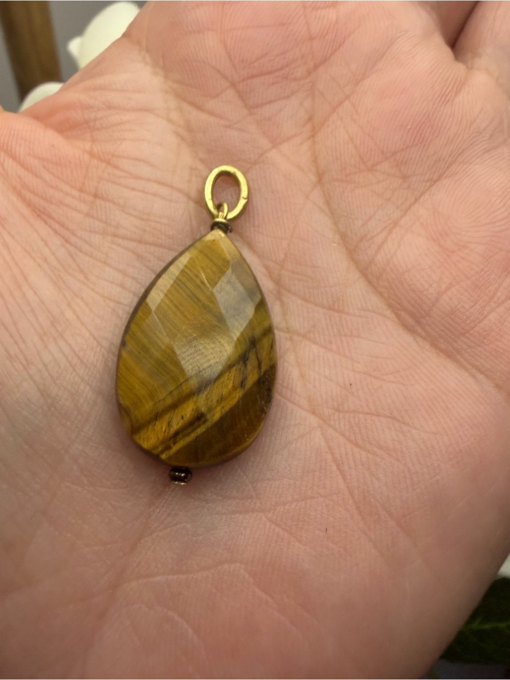 Tiger's Eye Teardrop Pendant Necklace - Yellow Brown Gemstone